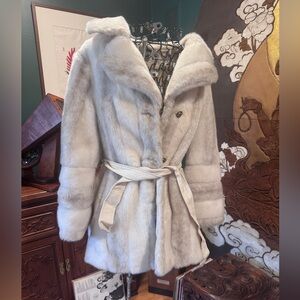 Vintage Central Park cream and gray Faux Fur belted coat with bell sleeves union